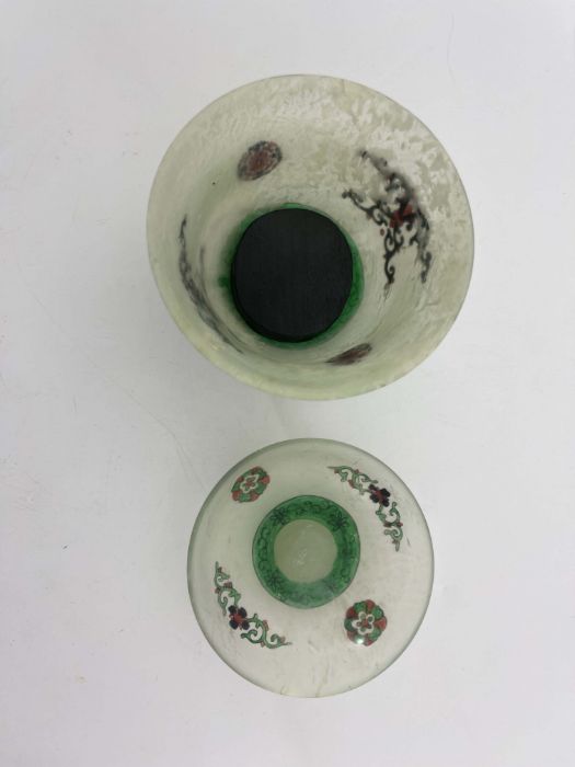 A Chinese pale jade covered rice bowl, footed cover, the main vessel of slightly flared form, enamel - Image 5 of 5