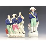 A mid 19th Century Staffordshire pottery flatback figure group, Death of Nelson, 22cm high, and a