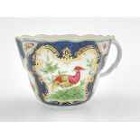 A Worcester scale blue pattern cup, circa 1775 ogee form, decorated with fancy birds in