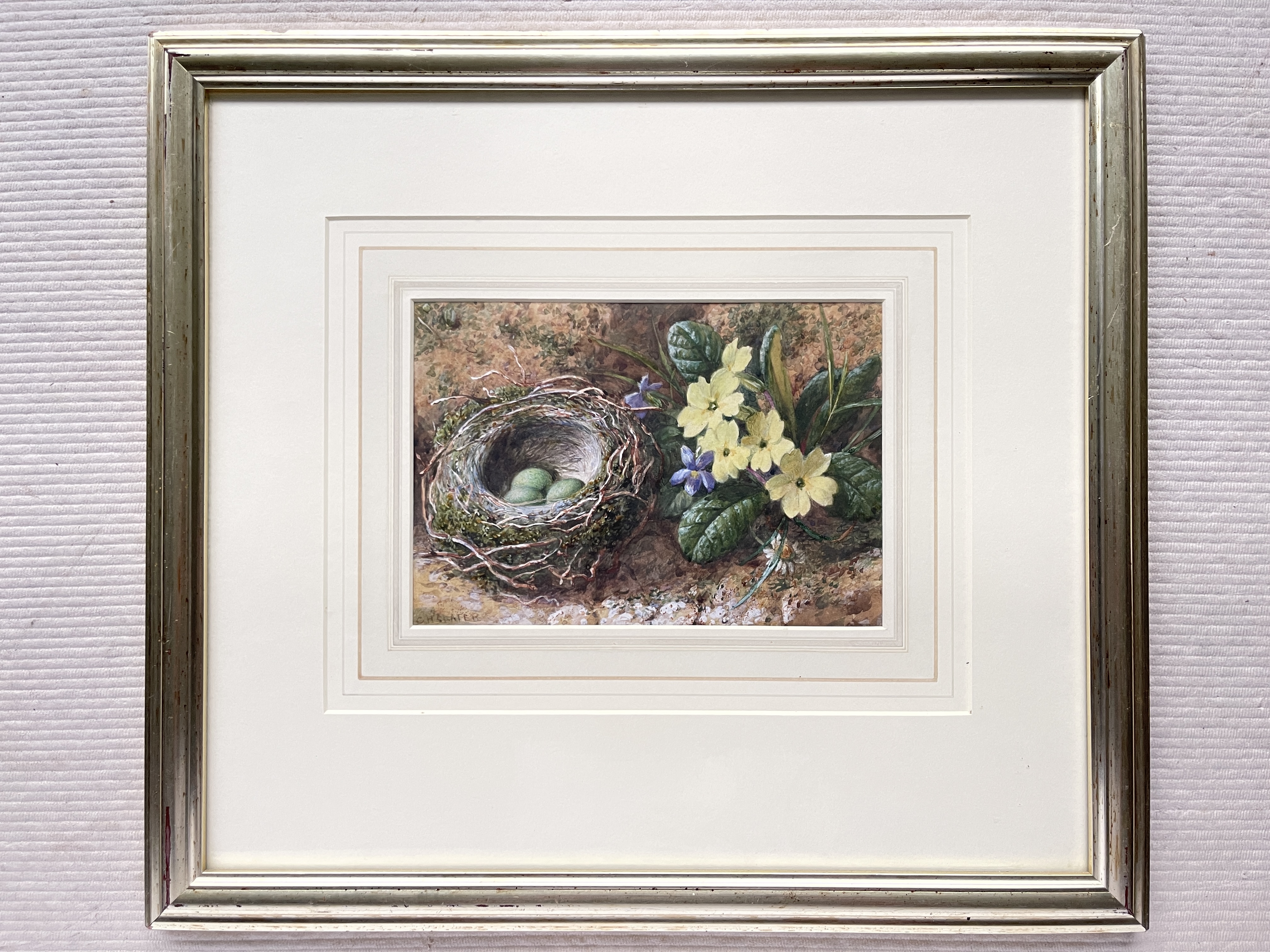Charles Henry Slater (British, c.1820-1890), still life of a bird nest with eggs and yellow - Image 6 of 8