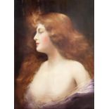 An early 20th Century Limoges porcelain plaque, painted with an auburn haired semi-nude female