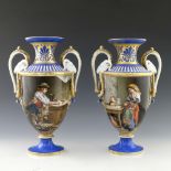 A large pair of Limoges porcelain vases, Delotte and Tarneaud circa 1880, twin handled pedestal