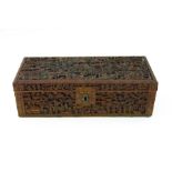 A late 19th Century Canton treen table casket, carved throughout in high relief with figures and