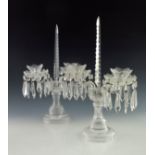 Waterford Crystal, a pair of 20th Century clear cut glass double branch candelabra, central facet