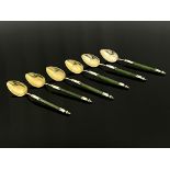 A set of six Victorian silver and nephrite jade teaspoons, Levi and Salaman, Birmingham 1898