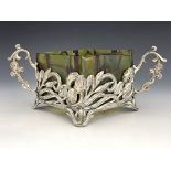 Pallme Konig, a Secessionist silver plate and iridescent glass twin handled dish