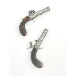 Two 19th Century percussion cap pocket pistols, signed Allport, Cork, diced wooden grips, 13cm