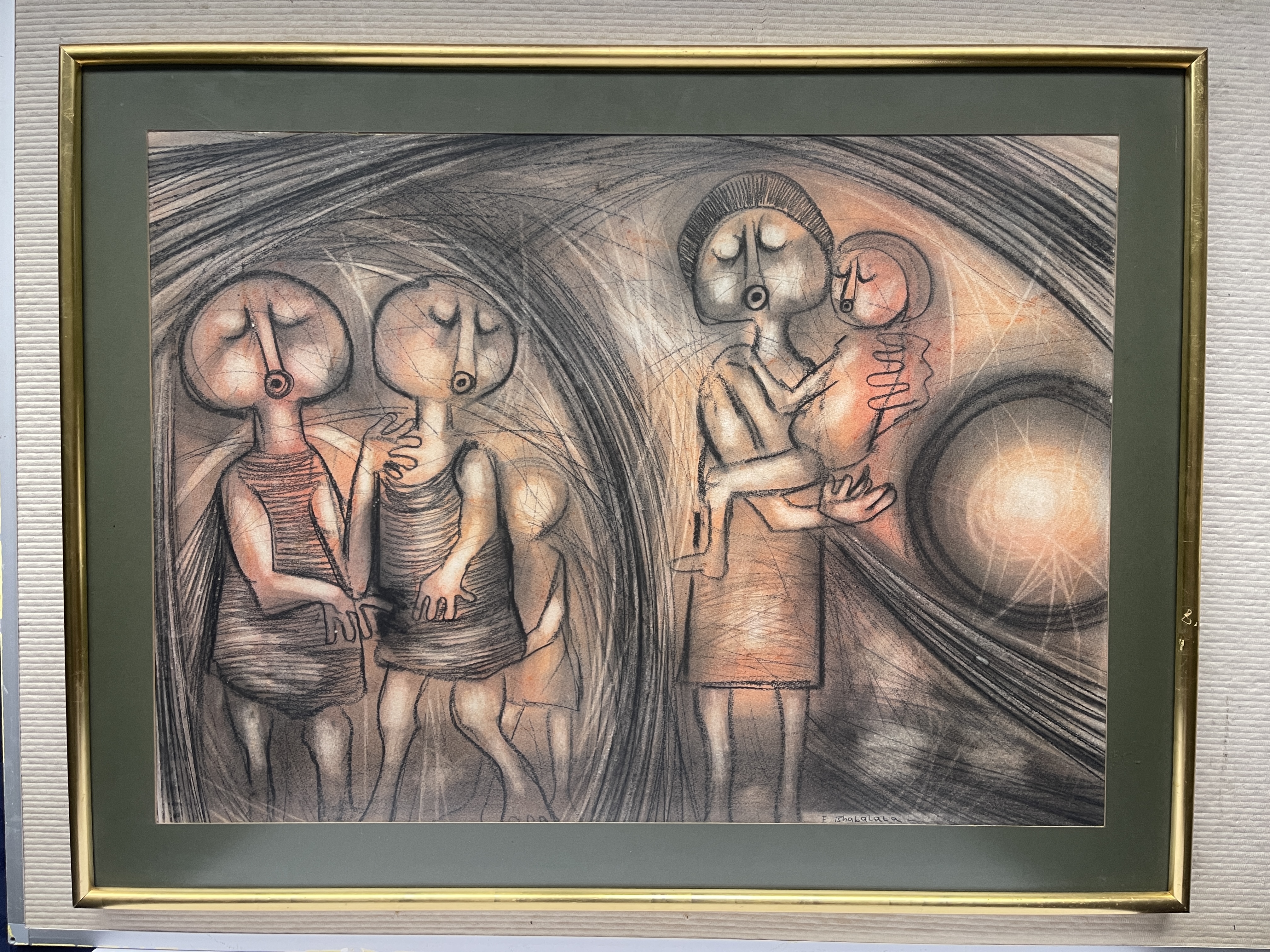 Enoch Tshabalala (South African, 1941), mother with infant and two older siblings, signed l.r., - Image 3 of 4