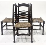 William Birch, a set of six Arts and Crafts oak rush seated chairs