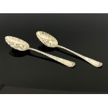 A George III Irish silver berry spoon and a George IV example, Michael Keating, Dublin 1796