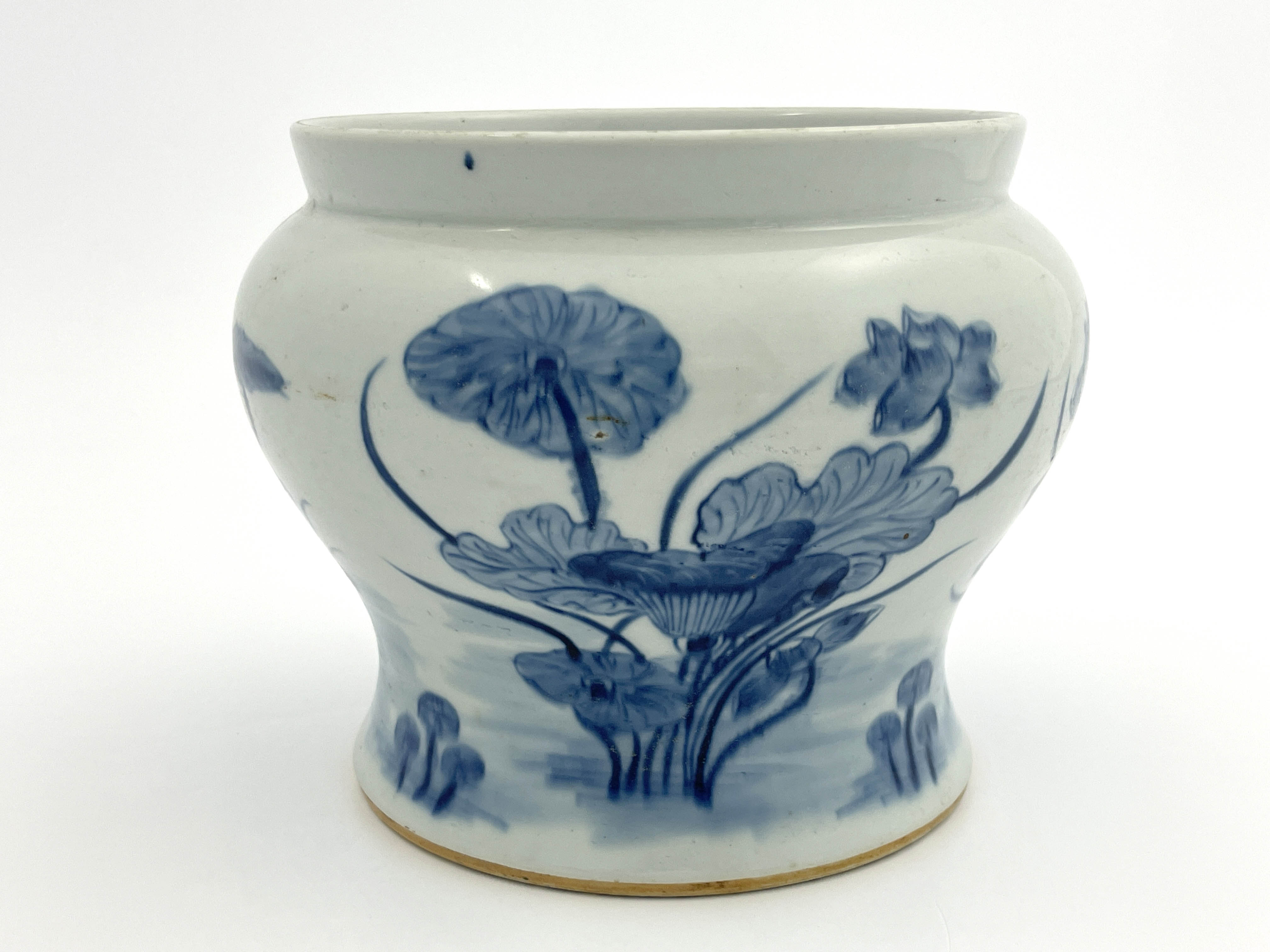 A 19th Century Chinese provincial blue and white jardiniere, of bombe form, painted with a frieze of - Image 2 of 4