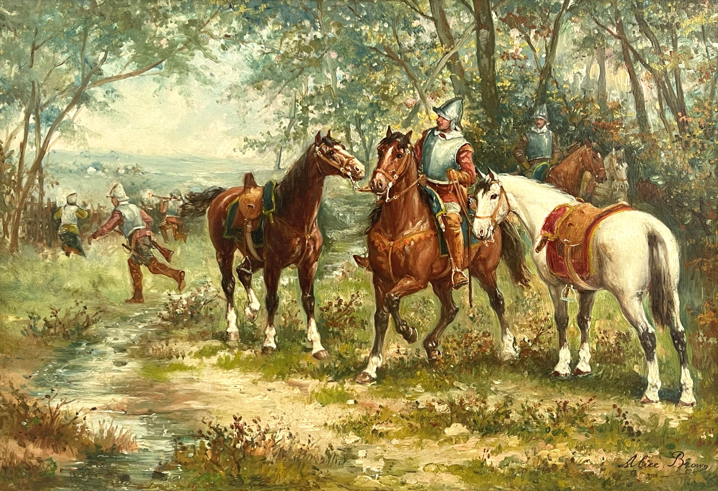 Alice Brown (British, late 19th/early 20th Century), Roundhead and Cavalier scenes, a pair, both - Image 5 of 5