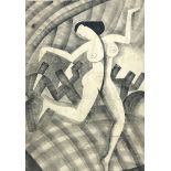 European School, 1920's, Art Deco female nude dancing, black chalk on paper, 34 by 24cm, framed