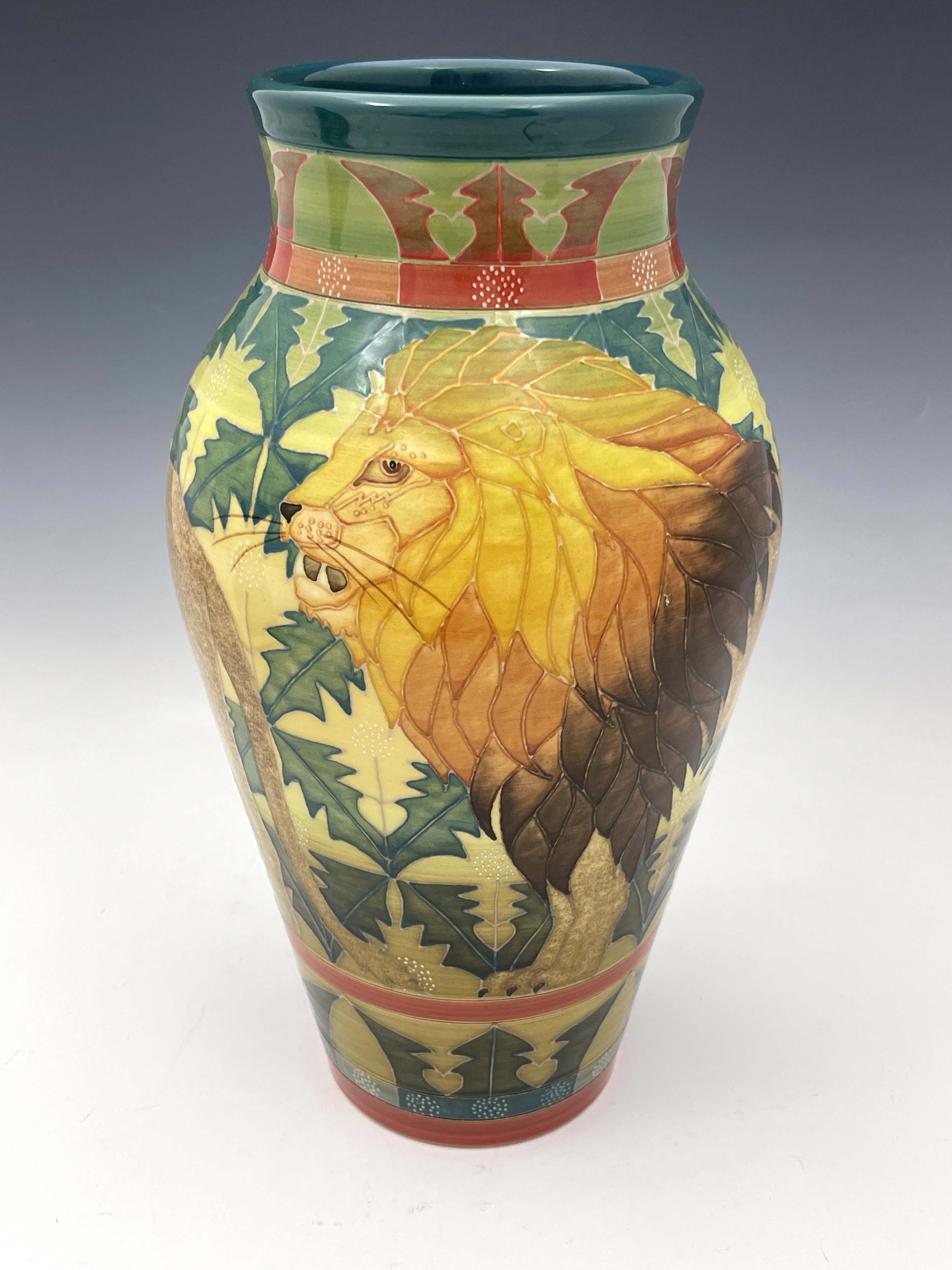 Sally Tuffin for Dennis China Works, Lion vase, inverse baluster form, 36.5cm high