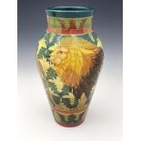 Sally Tuffin for Dennis China Works, Lion vase, inverse baluster form, 36.5cm high