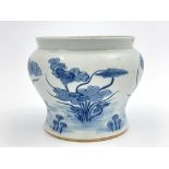 A 19th Century Chinese provincial blue and white jardiniere, of bombe form, painted with a frieze of
