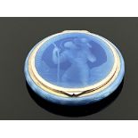 A George V enamelled silver compact, blue guilloche enamel to all sides, the hinged lid basse taille