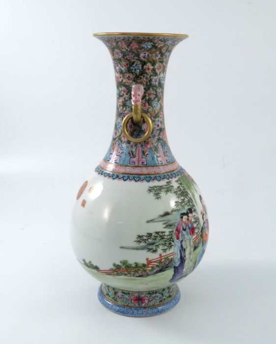 A Chinese Republican famille rose vase, twin handled baluster form - Image 5 of 8