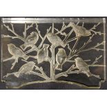 Rene Lalique Fauvettes Lumiere, glass panel with molded birds, L.38cm (lacking metal stand)