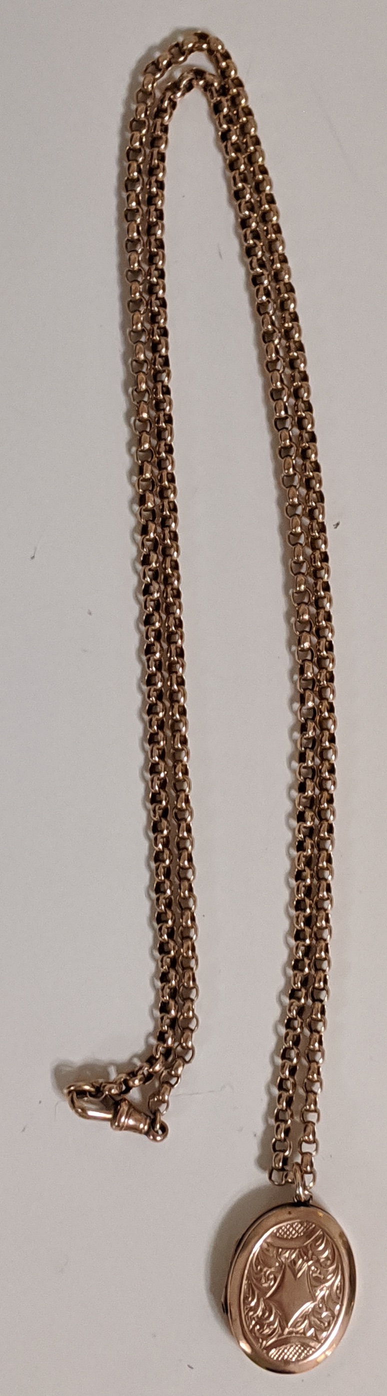 A 9ct yellow gold chain, 14.4g, together with a 9ct front and back locket