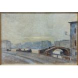 Francesco Gibelli (Italian, 1890-1978), Milano,ponte sul naviglio, oil on canvas laid on board,