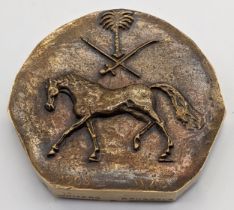 Wolfers of Brussels gilt silver medallion of The Equestrian Club, Saudi Arabia, 1965, 126g, D.6cm