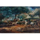 Early 20th century French School, an equestrian scene, oil on canvas, indistinctly signed lower