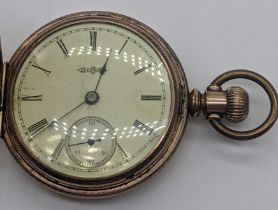 Illinois Watch Company gold front and back pocket watch, Roman numeral, subsidiary dial, engraved