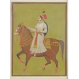 A 19th century Indian watercolour of a horseback rider, H.26cm W.20cm