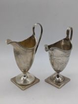 A George III silver cream jug, etched decor, vacant cartouche, hallmarked London, 1783, maker SH,