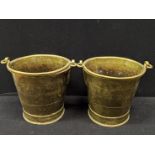 A pair of 19th century brass peat buckets, swing handles and turning to bodies, H.21cm
