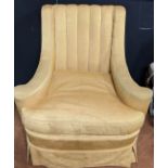 Howard Chairs Ltd gold silk upholstered armchair, late 20th century, labelled to the underside and