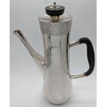 A Graham Watling silver coffee pot, planished finish, bark effect lid, wooden handles, hallmarked
