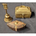 An Indian Metalware including a Casket, a Brass Box and a Brass Bell