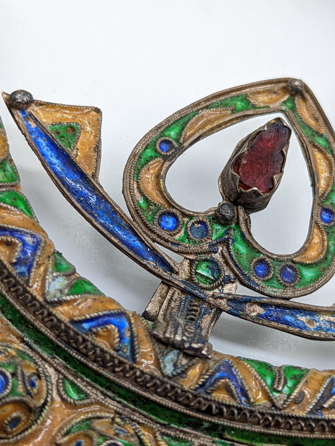 A pair of Moroccan Berber silver headdresses, enamelled with ornaments and chains - Image 2 of 8