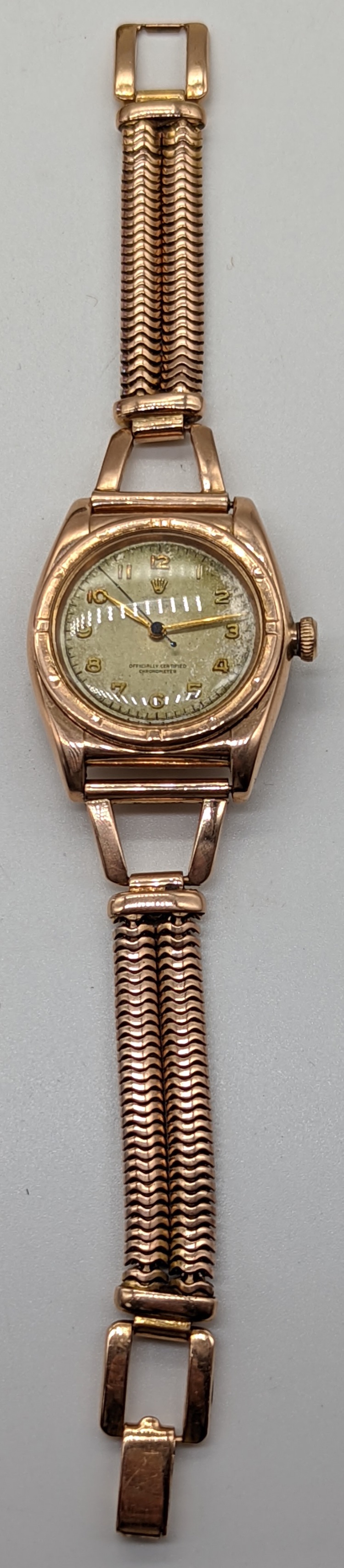 A 14ct gold Rolex Oyster Perpetual Bubbleback gents wristwatch, circa 1940s, total item weight 67.