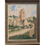 Early 20th century French School, Brittany Church scene, oil on board, indistinctly signed lowe