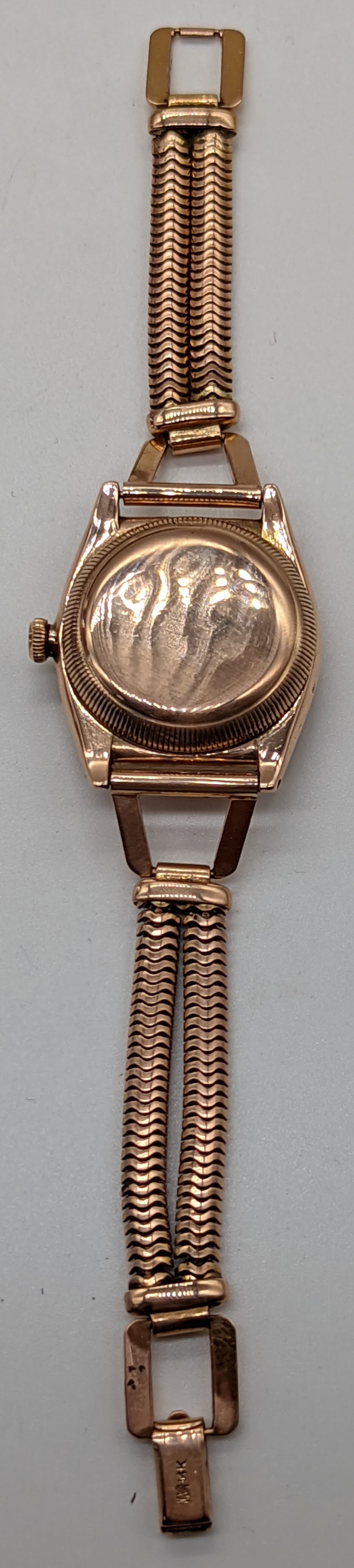 A 14ct gold Rolex Oyster Perpetual Bubbleback gents wristwatch, circa 1940s, total item weight 67. - Image 6 of 10