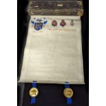 Grant of Arms Manuscript & Victoria Regina box for Fairfax Blomfield Wade-Palmer to use the name