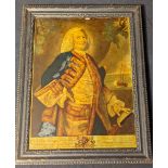An 18th century reverse glass print, portrait of The Right Honourable George Lord Anson, Vice