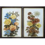 A pair of Edwardian floral oils on porcelain, later framed, H.48cm W.30.5cm