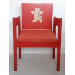 A Prince of Wales Investiture Chair, designed in 1969 by Lord Snowden, Prince of Wales feathers to