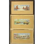 3 Cashs Stevengraphs to include Thames Barges, Canal Boats and Country Scene