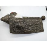 A Tibetan or Nepalese Buddhist Conch Shell Ceremonial Trumpet with White Metal Mount decorated