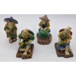 A set of four late 19th/early 20th century Chinese Shiwan ceramic Mudmen figures, H.8cm (tallest),