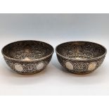 A pair of 19th century Indonesian or Malaysian silver bowls, 360g, D.13.5cm