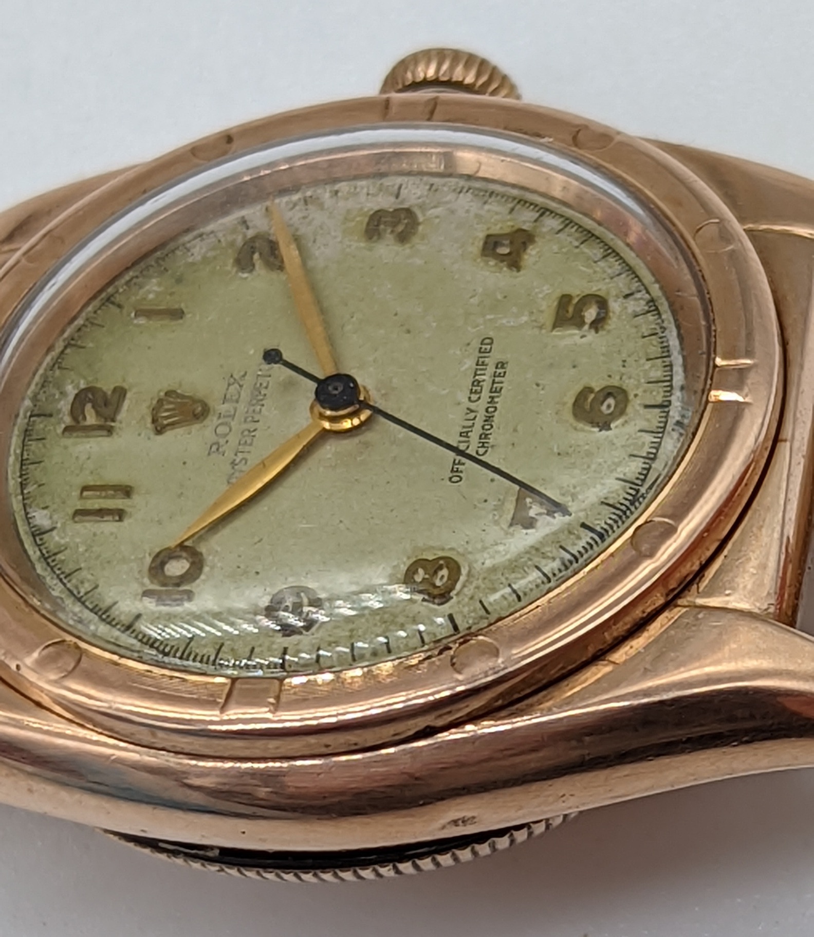 A 14ct gold Rolex Oyster Perpetual Bubbleback gents wristwatch, circa 1940s, total item weight 67. - Image 9 of 10