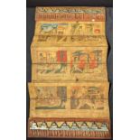 A 19th century Burmese Gilt Wooden Buddhist Folding Manuscript, illustrations to one side,