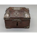 A 19th century Spanish Colonial wooden box with silver mounts, South America, H.8.5cm