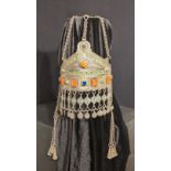 A rare Moroccan or Algerian Berber Jewish Craft silver and coral wedding ceremonial crown or